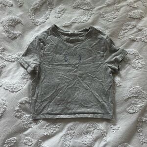 Gray Casual Crop Top with Crew Neck